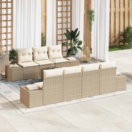 vidaXL Set di divani da giardino 8 pezzi con cuscini beige in rattan sintetico