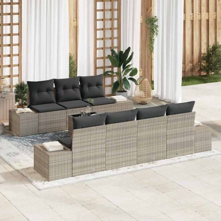 vidaXL Set di Divani da Giardino 8 Pezzi con Cuscini Grigio Chiaro in Rattan Sintetico