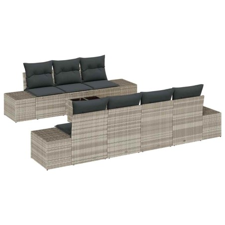 vidaXL Set di Divani da Giardino 8 Pezzi con Cuscini Grigio Chiaro in Rattan Sintetico