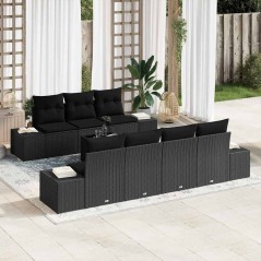 vidaXL Set di Divani da Giardino 8 Pezzi con Cuscini Neri in Poly Rattan