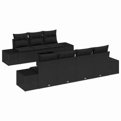 vidaXL Set di Divani da Giardino 8 Pezzi con Cuscini Neri in Poly Rattan