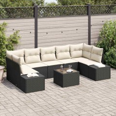 vidaXL Set di divani da giardino 8 pezzi vitaXL in rattan sintetico nero con cuscini.