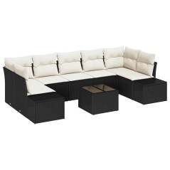 vidaXL Set di divani da giardino 8 pezzi vitaXL in rattan sintetico nero con cuscini.