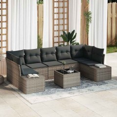 vidaXL Set di divani da giardino 8 pezzi in polirattan grigio con cuscini