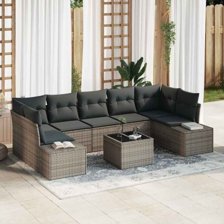vidaXL Set di divani da giardino 8 pezzi in polirattan grigio con cuscini