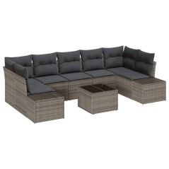 vidaXL Set di divani da giardino 8 pezzi in polirattan grigio con cuscini