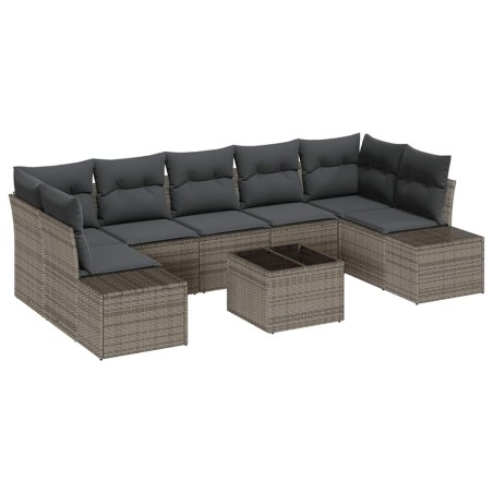 vidaXL Set di divani da giardino 8 pezzi in polirattan grigio con cuscini