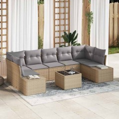 vidaXL Set di divani da giardino 8 pezzi con cuscini beige in poly rattan.