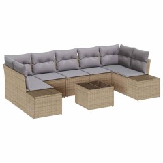 vidaXL Set di divani da giardino 8 pezzi con cuscini beige in poly rattan.