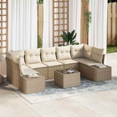 vidaXL Set divano da giardino 8 pezzi con cuscini Beige in rattan sintetico