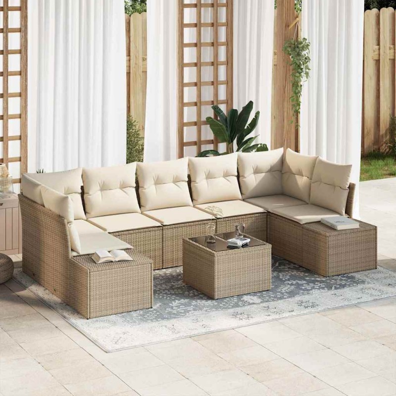 vidaXL Set divano da giardino 8 pezzi con cuscini Beige in rattan sintetico