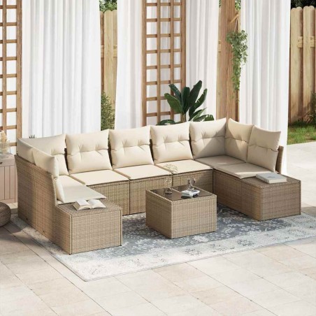 vidaXL Set divano da giardino 8 pezzi con cuscini Beige in rattan sintetico