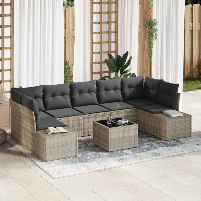 vidaXL Set da giardino 8 pezzi con cuscini in polirattan grigio chiaro
