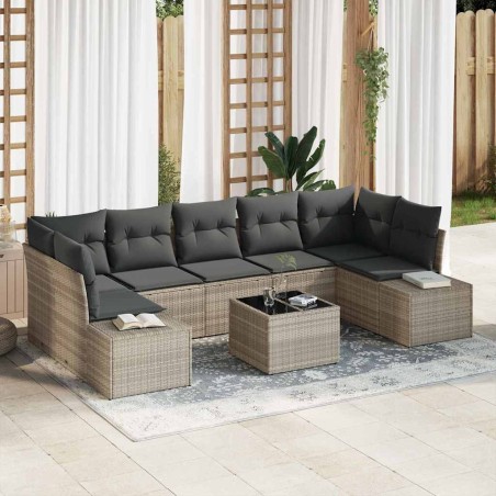 vidaXL Set da giardino 8 pezzi con cuscini in polirattan grigio chiaro