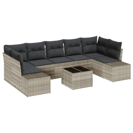 vidaXL Set da giardino 8 pezzi con cuscini in polirattan grigio chiaro