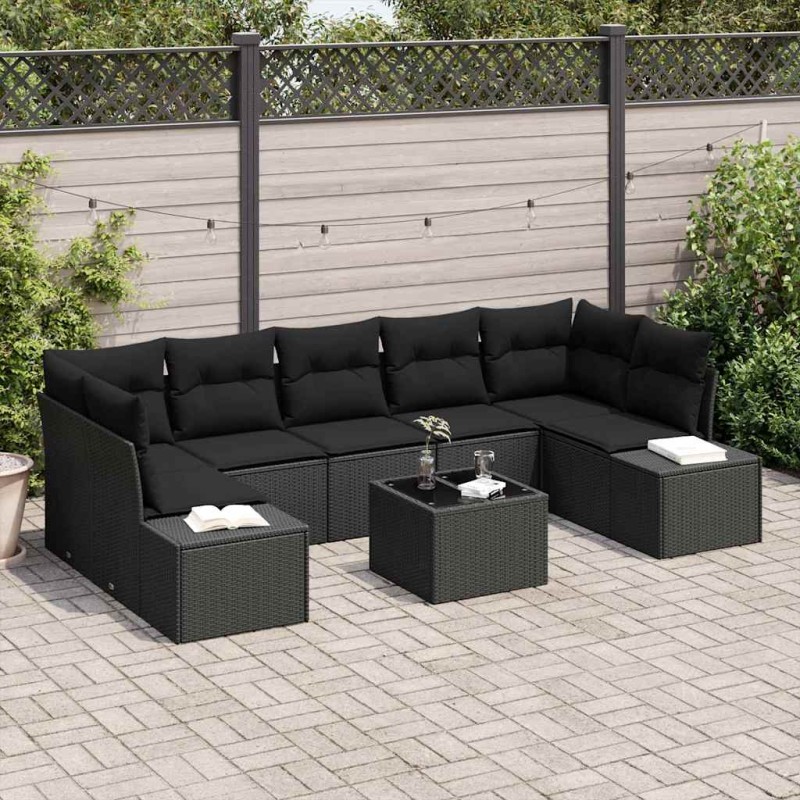 vidaXL Set di divani da giardino 8 pezzi con cuscini in rattan sintetico nero