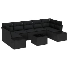 vidaXL Set di divani da giardino 8 pezzi con cuscini in rattan sintetico nero