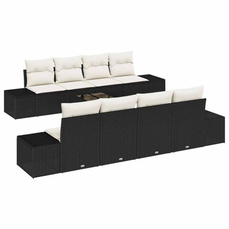 vidaXL Set di divani da giardino 9 pezzi con cuscini in rattan sintetico nero