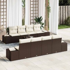 vidaXL Set Giardino 9 Pezzi con Cuscini Marroni in Rattan Sintetico