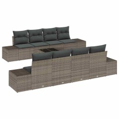 vidaXL Set di divani da giardino 9 pezzi con cuscini in polirattan grigio