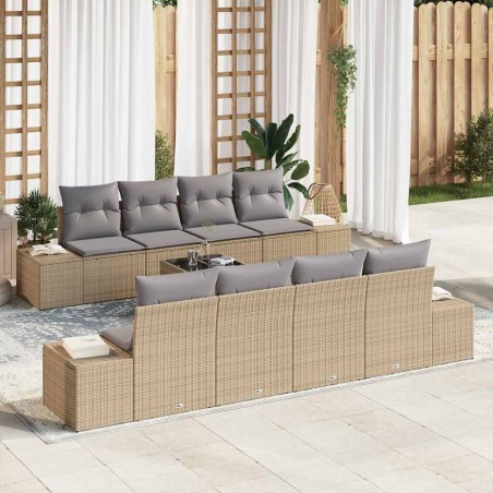 vidaXL Set di divani da giardino 9 pezzi con cuscini in rattan sintetico beige