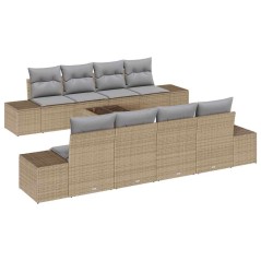 vidaXL Set di divani da giardino 9 pezzi con cuscini in rattan sintetico beige