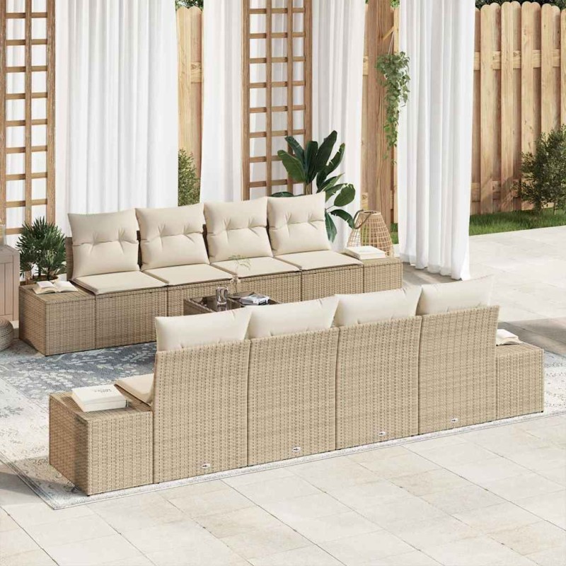 vidaXL Set Divano da Giardino 9 Pezzi con Cuscini Beige in Rattan Sintetico