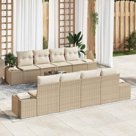 vidaXL Set Divano da Giardino 9 Pezzi con Cuscini Beige in Rattan Sintetico