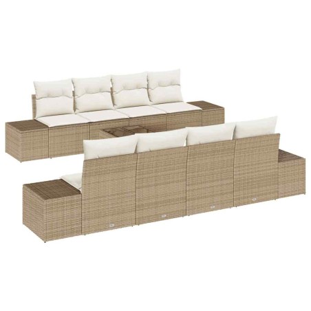 vidaXL Set Divano da Giardino 9 Pezzi con Cuscini Beige in Rattan Sintetico