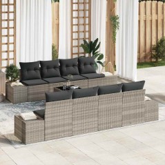 vidaXL Set di divani da giardino 7 pezzi con cuscini grigio chiaro in rattan sintetico da