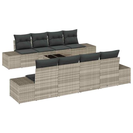 vidaXL Set di divani da giardino 7 pezzi con cuscini grigio chiaro in rattan sintetico da