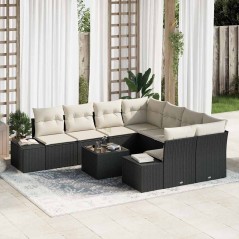 vidaXL Set da Giardino a 9 Pezzi con Cuscini in Rattan Sintetico Nero