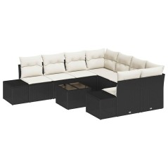 vidaXL Set da Giardino a 9 Pezzi con Cuscini in Rattan Sintetico Nero