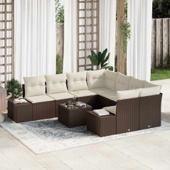 vidaXL Set di Divani da Giardino 9 Pezzi con Cuscini Marroni in Rattan Sintetico