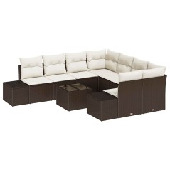 vidaXL Set di Divani da Giardino 9 Pezzi con Cuscini Marroni in Rattan Sintetico