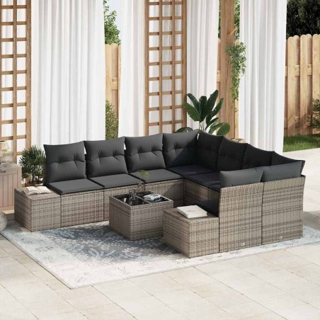 vidaXL Set di divani da giardino 9 pezzi con cuscini in rattan sintetico grigio.