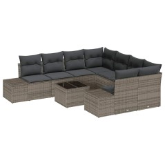 vidaXL Set di divani da giardino 9 pezzi con cuscini in rattan sintetico grigio.