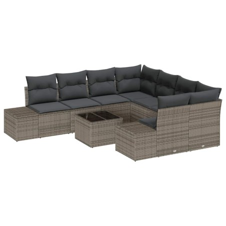 vidaXL Set di divani da giardino 9 pezzi con cuscini in rattan sintetico grigio.