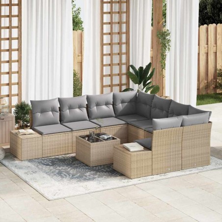 vidaXL Set di Divani da Giardino - 9 Pezzi, Cuscini Beige in Rattan Sintetico