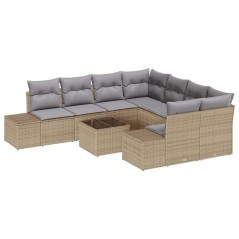vidaXL Set di Divani da Giardino - 9 Pezzi, Cuscini Beige in Rattan Sintetico