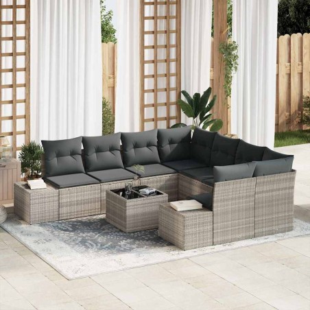 vidaXL Set da Giardino con 9 pezzi e cuscini grigio chiaro in rattan sintetico.