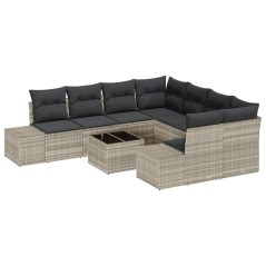 vidaXL Set da Giardino con 9 pezzi e cuscini grigio chiaro in rattan sintetico.