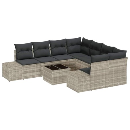 vidaXL Set da Giardino con 9 pezzi e cuscini grigio chiaro in rattan sintetico.