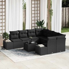 vidaXL Set da Giardino 7 Pezzi con Cuscini in Rattan Polyrattan Nero