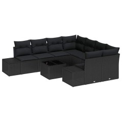vidaXL Set da Giardino 7 Pezzi con Cuscini in Rattan Polyrattan Nero