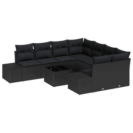 vidaXL Set da Giardino 7 Pezzi con Cuscini in Rattan Polyrattan Nero