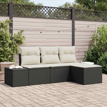 vidaXL Set di Divani da Giardino in 4 Pezzi con Cuscini in Rattan Nero