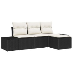 vidaXL Set di Divani da Giardino in 4 Pezzi con Cuscini in Rattan Nero