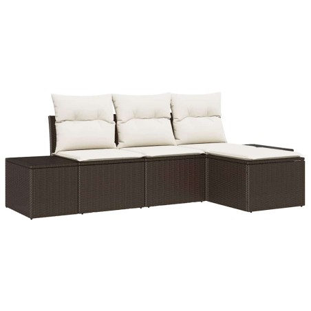 vidaXL Set di divani da giardino in 4 pezzi con cuscini in rattan sintetico marrone