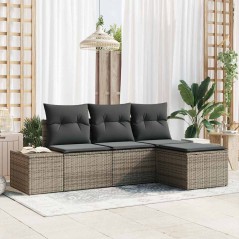 vidaXL Set di divani da giardino 4 pezzi con cuscini in polirattan grigio